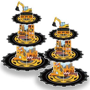 NatNarr 2 Pack Construction Cupcake Stand Construction Party Decorations 3 Tier Construction Cupcake Holder Dessert Stand for Boys Kids Baby Shower Birthday Party Supplies