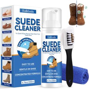 Suede and Nubuck Cleaner, 6.76 Oz Suede Shoe Cleaner with Brush and Towel, No-Rinse Foam Shoe Cleaner Kit for Leather, Boots, Knit, Canvas, Nubuck, Fabric, Tennis