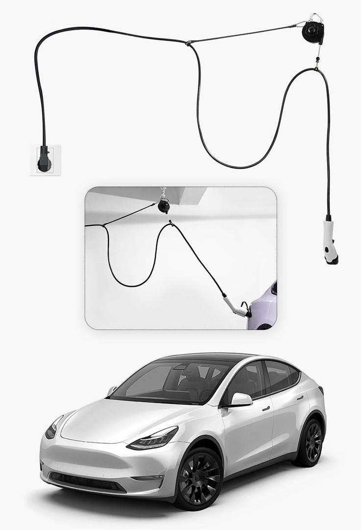 EV Charging Cable Holder - EV Connector Retractor Overhead Retractable Organizer Management System for Universal EVs for Tesla Model 3/Y for Cybertruck for Rivian for Ioniq 5/6 for Kia EV6