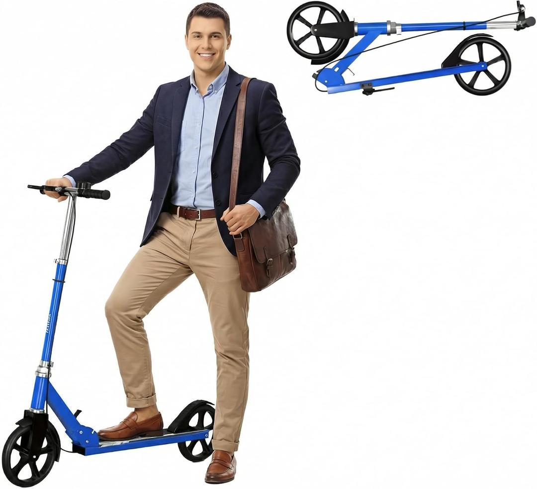 Non-Electric Scooters for Kids 8-12, Teens & Adults - Foldable Commuter Scooter with 8" Wheels, Bell, Hand Brake & Adjustable Height 30"-40.5", 220LB Capacity, Manual Push Scooter for Campus & Park
