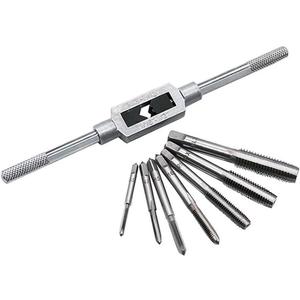 8pcs Metric Thread Machine Taps Set, Hand Screw Thread Plug Taps M3 M4 M5 M6 M8 M10 M12 with Adjustable Tap Wrench 1/16-1/2''