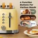 Toaster 2 Slice Retro Stainless Steel with 1.5 Extra Wide Slots Bagel, Defrost, Reheat, Cancel Functions, 6 Bread Shade Settings, Removable Crumb Tray, Yellow