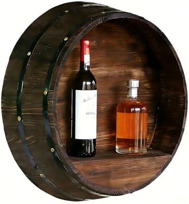 Whiskey Barrel Rack,Whiskey Barrel Decor,Liquor Bottle Display Shelf，Vintage Wall Mounted Wine Rack，Hand Crafted Bourbon Whiskey Barrel Shelf,For Bar ,Winery,Wineroom （Large 19.7inch diameter）