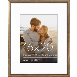 Americanflat Vintage Frames - 16x20 Picture Frame with Beaded Accents and Polished Plexiglass - Use as 11x14 Frame or Display 16x20 Photos Without Mat - Heirloom Collection - Wall Display - Gold