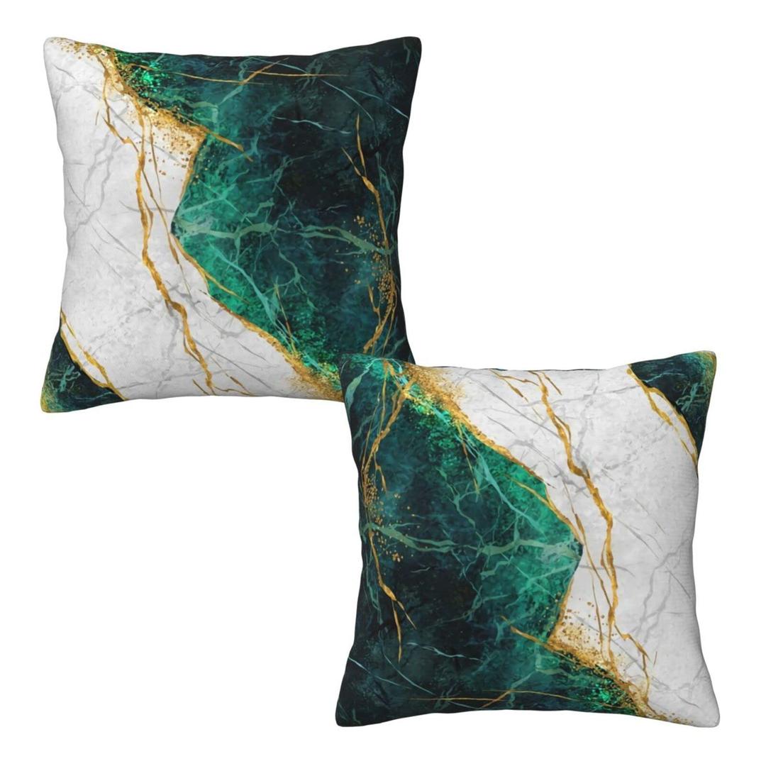 Emerald Green Gold Marble Throw Pillow Covers 16x16 Inches Set of 2, Decorative Pillow Case Square Cushion Covers for Sofa Bed Couch Living Room