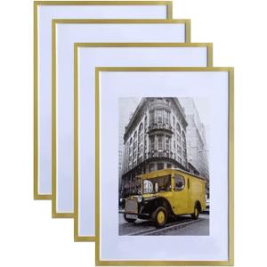 Gold 16x24 Picture Frame Display 12x18 Pictures with Mat or 16x24 without Mat, Horizontal and Vertical for Wall- 4 packs.