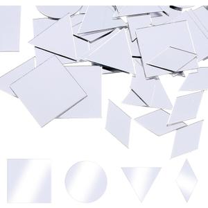 120 Pcs Mirror Pieces for Crafts, 4 Shapes Self-Adhesive Mosaic Glass Pieces, Acrylic Mirror Mosaic Tiles, Triangles/Squares/Rounds/Rhombus for DIY Art, Wall Decor, Jewelry & Frame Making