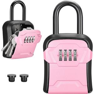 Puroma Lock Box, Key Lock Box Wall Mount & Portable Combination Lockbox with Resettable Code, Security Lockbox for Outside House Keys, Apartment Realtors Spare Keys Storage (1 Pack, Pink)