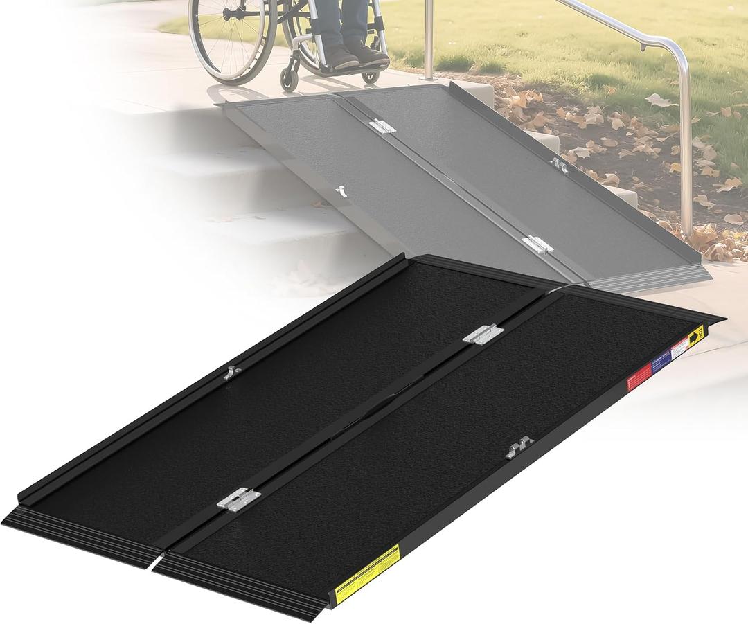 4FT Portable Wheelchair Ramp with Quick-Lock, Black Seamless Non-Slip Aluminum Folding Handicap Ramp,Threshold Ramp for Doorways, Wheel Chair Ramp for Home Steps, Loading Dock Plates
