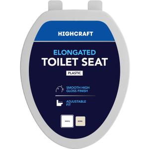HIGHCRAFT Premium Elongated Toilet Seat with Adjustable Hinges - Molded Plastic Toilet Seat - Fits Standard Elongated Toilets - Oval Seat in White