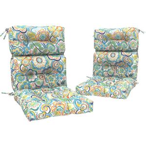 Outdoor High Back Chair Cushions Set of 2, Waterproof Chair Cushions for Patio Home Garden, Replacement Rocking Chair Cushion with tie 22" W x 20" D, Flower Blue