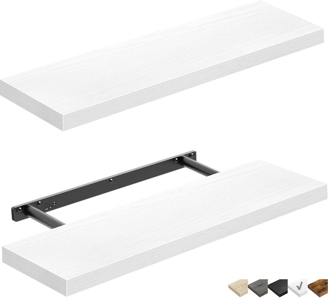 QEEIG Bathroom Shelves 24 inches Long Wall Shelf 24 x 9 inch Set of 2, White (008-60W) (23.6", B. White)