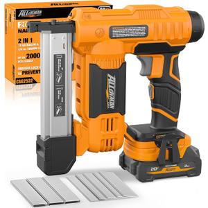 Alloyman 2 in 1 Cordless Brad Nailer/Electric Stapler with 2.0Ah Battery and Charger,1000pcs Nails and 500pcs Staples Included for Home Improvement & Woodworking