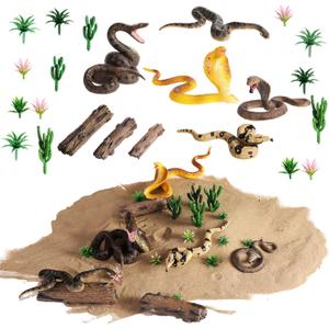 Sratte 26 Pcs Snake Animals Figures Diorama Kit, Plastic Snake Reptiles Toys Model Coral Snake Cobra Diorama Supplies for Back to School Gift Educational Learning Birthday Gift