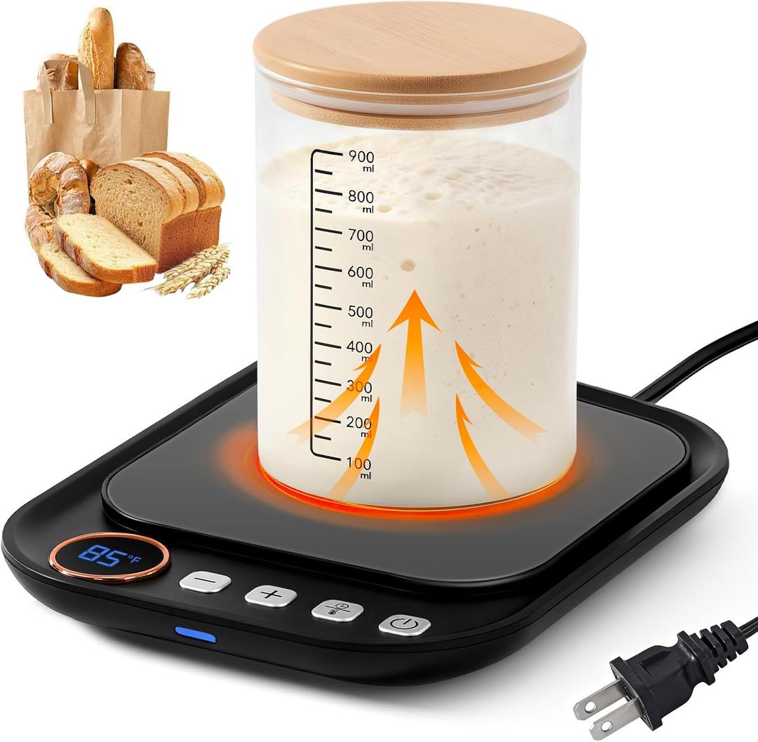 Sourdough Starter Warmer Mat, Sourdough Heating Mat for Jars up to 40 oz with Temp Memory Function & Precise 1F Thermostat Control, Sourdough Warming Mat for Home Baking (Black, Regular)