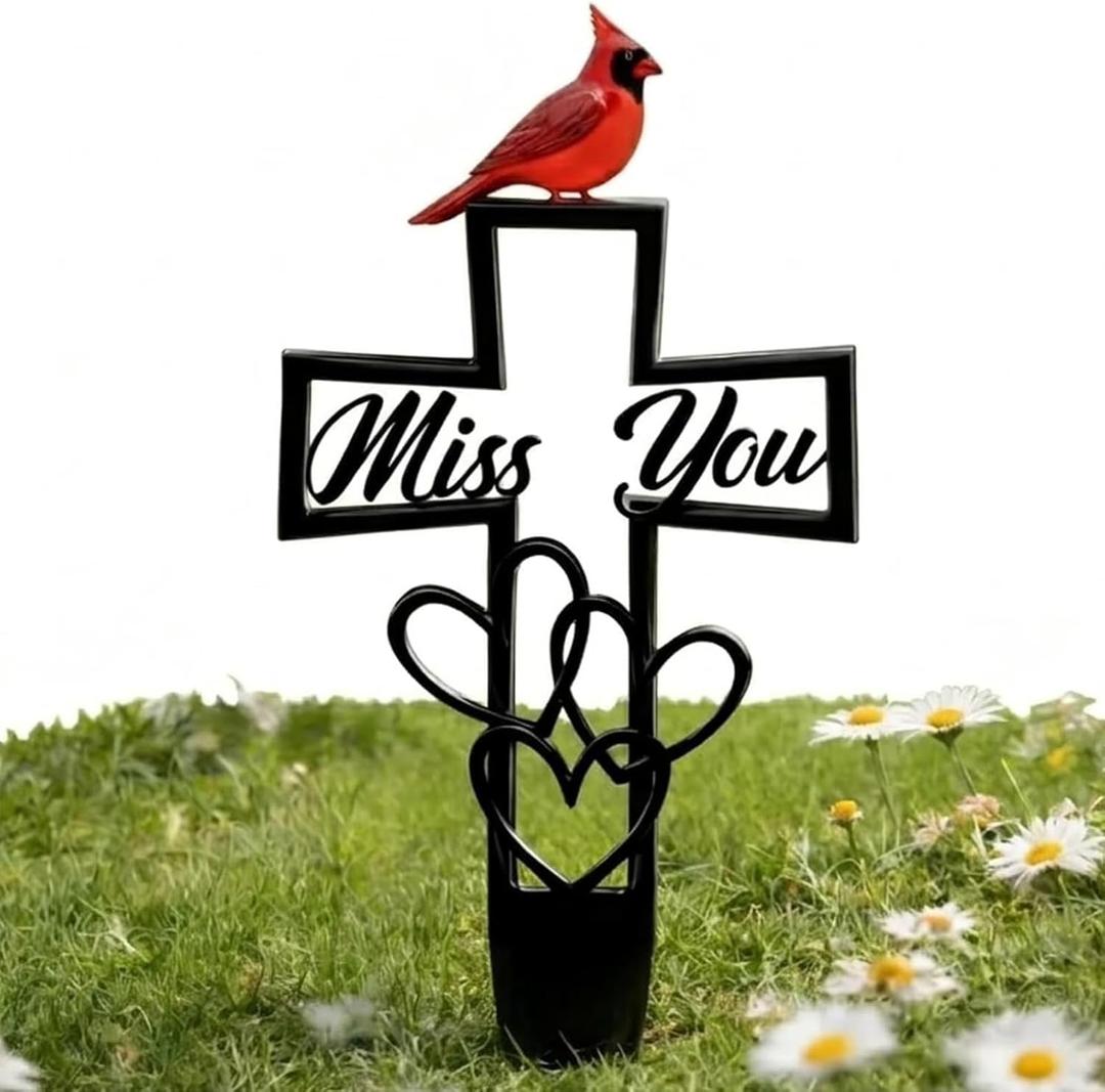 Cemetery Memorial Plaque with Cardinal, Metal Cemetery Memorial Plaque for Remembrance, for Cemetery, Garden, Memorial Tribute