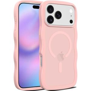 Magnetic for iPhone 17 Pro Case, (Compatible with Magsafe) Curly Wavy Frame Hard Translucent Matte Clear Back Cover for Women Men TPU Bumper Shockproof Phone Case (Pink)