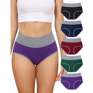 Aijolen Women's High Waist Cotton Underwear Full Coverage Briefs Soft Stretch Panties Pack of 5 S-XXL