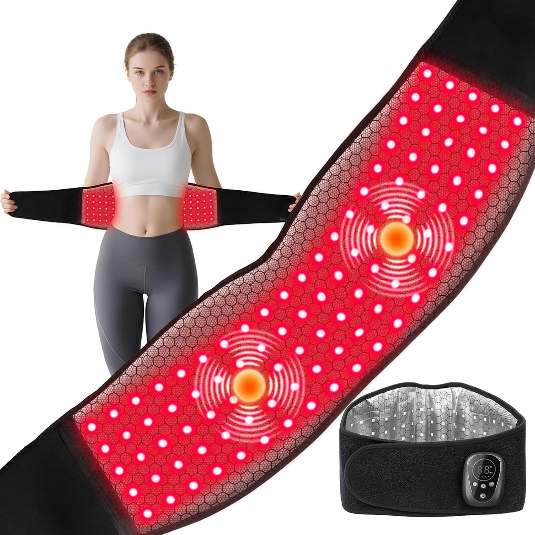 Red Light Therapy for Body  5000mAh Cordless 660nm & 850nm Infrared Red Light Therapy Belt with Vibration Pulse Timer - Portable Heating Pad Wrap Device for Pain Relief at Home Office Travel