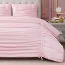 Juicy Couture Ribbon Ruched 3 Piece Full/Queen Comforter Set, Pink Marshmellow Bedding Ensemble