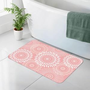 Boho Bath Mat Quick Dry Absorbent Bathroom Rugs Rubber Non Slip Thin Bathroom Mat Eco-Friendly Washable for Bathroom Floor, Tub and Shower, Sink, 20"×31.5"（Pink）