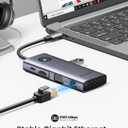 ORICO USB C Docking Station, 8-in-1 Laptop USB C Dock with 4K HDMI, VGA, Gigabit Ethernet, 3*USB 3.0 & 1*USB 2.0, 100W Power Delivery Compatible with MacBook, iPad, Steam Deck or Other Type C Devices (Grey)