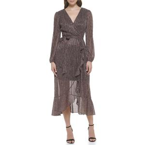 Kensie Women's Balloon Sleeve Tie Waist Midi Dress (Brown, 16)