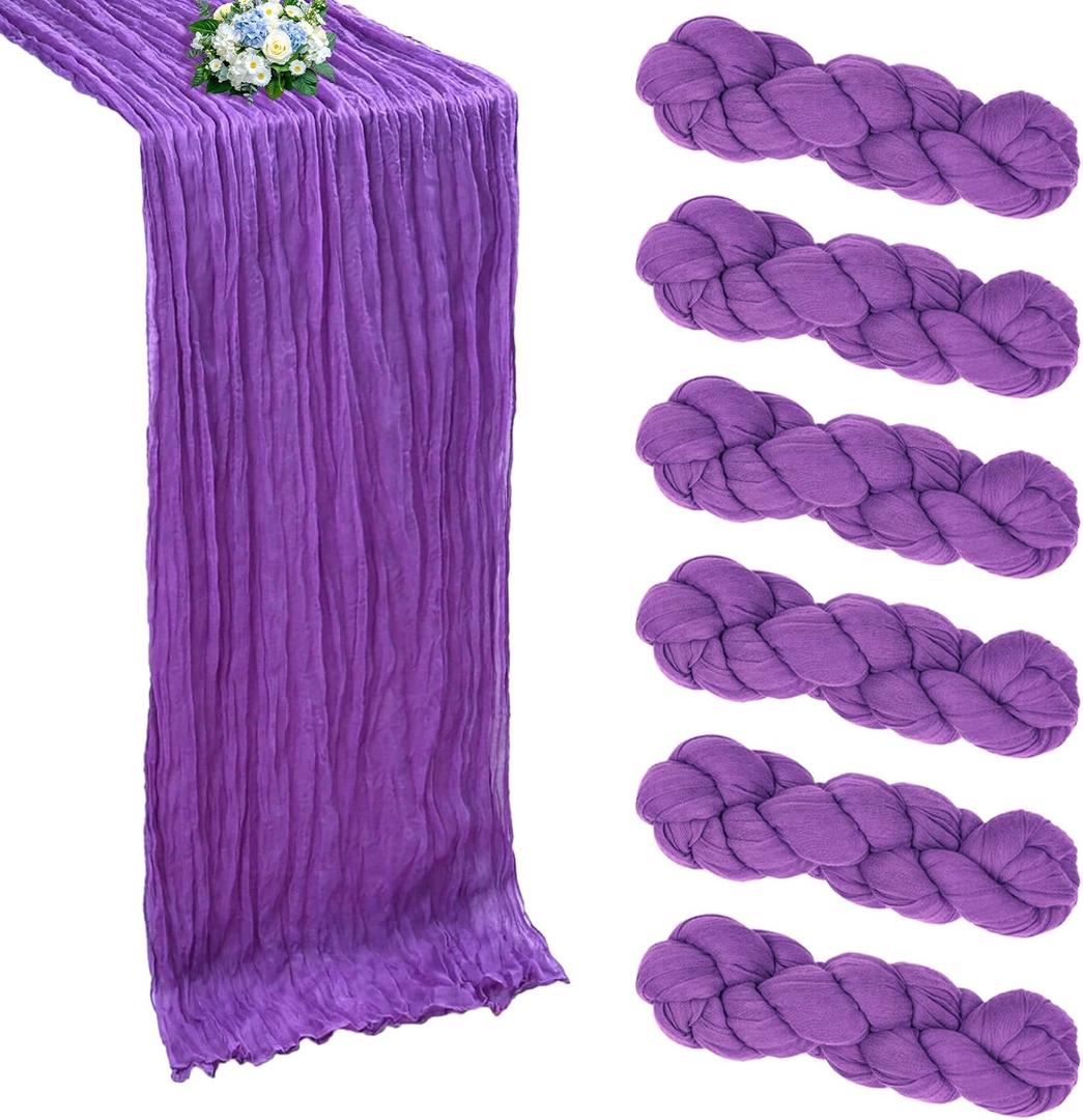 6 Pack Purple Cheesecloth Table Runner 10FT Boho Cheese Cloths Gauze Fabric Table Runners 120 Inch Rustic Sheer for Valentines Day Wedding Party Baby Shower Holiday Home Decorations