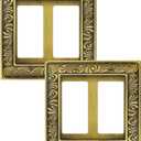 2-Pack Double Decorator Outlet Cover Plate, Paisley Pattern Decorative Switch Plates and Outlet Covers, 2 Gang Antique Brass Metal Wall Plates