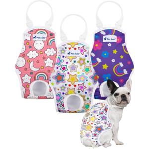 Pet Soft Dog Diapers Female Onesie Sanitary Pantie with Adjustable Suspender, Colorful Pattern Washable Puppy Diapers Female, Super Absorbent Underwear Dog Diaper for Heat (Nature, M)