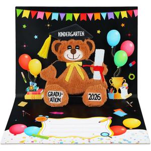 4 x D4DREAM Kindergarten Graduation Card 2026-6x8'' Black Teddy Bear Kindergarten Graduation Gifts Congrats Grad Card for Kids Daughter Son with Envelope