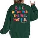 BEBNKGK Christian Sweatshirts for Women God Is Within Her Sweatshirts Christian Religious Sayings Long Sleeve Inspirational Blouse Top(Green,XL)