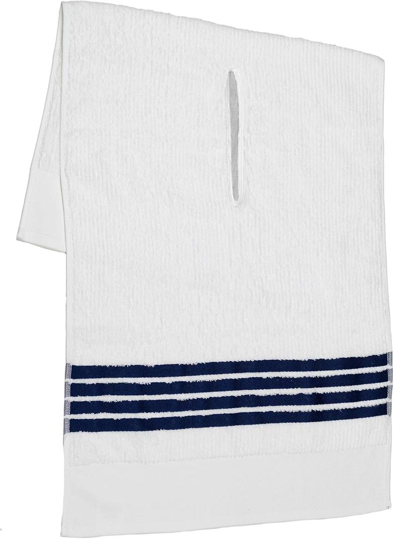 The Tour Towel | Large Golf Caddy Towel Terry Cloth, Absorbent 19" x 44", Center Cut, Perfect Hang Golf Cart Accessory and Golf Bag, Multiple Colors (White W/Blue Stripes)