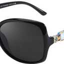 FIMILU Sunglasses for Women, Polarized Retro Stylish Sunglasses Oversized Trendy Sun Glasses UV Protection for Vacation 5203 (A1 Black Frame/Grey Lens)