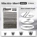 Flaunt Lash Clusters Kit Flora Short 8-14mm Light-Volume Wispy Eyelash Clusters D Curl DIY Eyelash Extension Kit Spiky Cat Eye Individual Lash Eyelash Clusters with 0.05mm Ultra-Thin Black Band