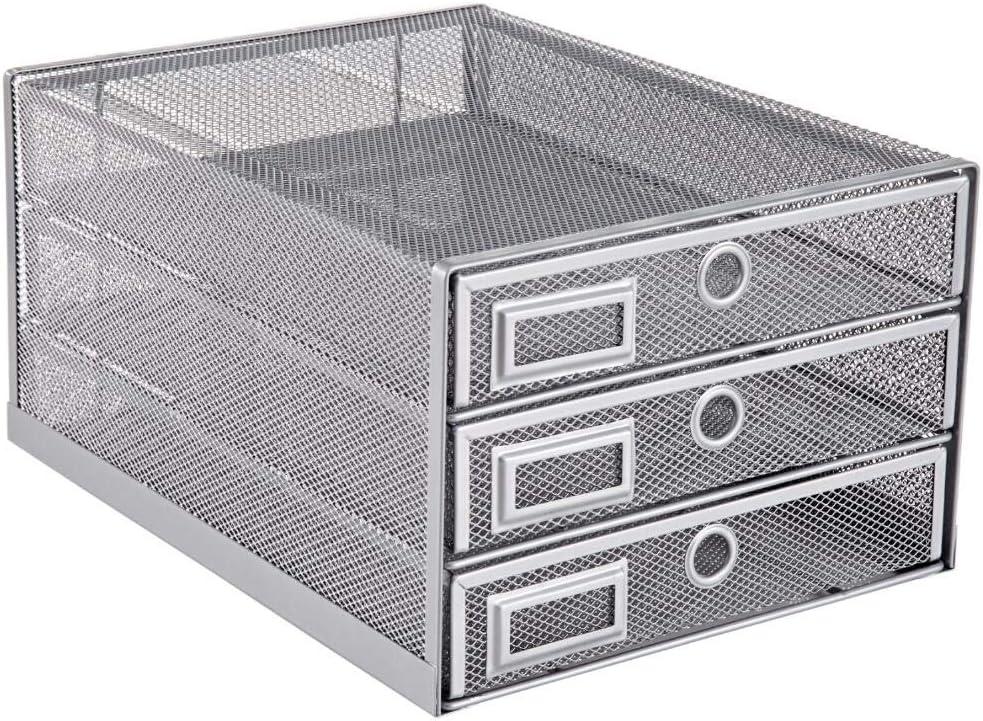 Annova Desk Organizer Wire Mesh 3 Tier Sliding Drawers Paper Sorter/Multifunctional/Premium Solid Construction for Letters, Documents, Mail, Files, Paper, Kids' Art Supplies (Silver)
