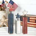 4th of July Table Decorations, 3Pcs Red White and Blue Decorations, Retro Patriotic Memorial Day Tiered Tray Decor, Labor Day Independence Day Fourth of July Decor for Home Office Shelf