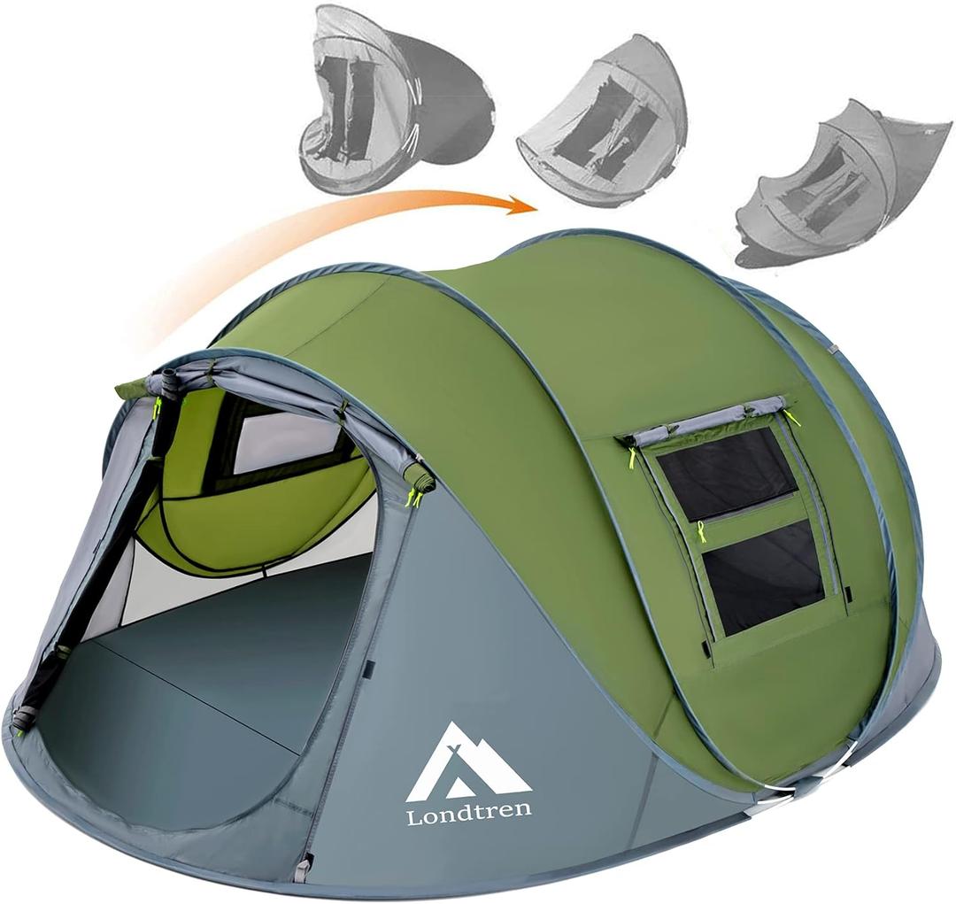4 Person Easy Pop Up Tent Waterproof Automatic Setup 2 Doors-Instant Family Tents for Camping Hiking & Traveling (110*78*51'', Green & Grey)