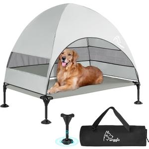 Upgraded Elevated Dog Bed with Canopy, Portable Raised Outdoor Dog Bed with Stable Anti-Slip Feet, Removable Wider Shade, Raised Dogs Cot for Large Pets Camping, Indoor & Outdoor Use (42.0"L x 30.0"W x 33.0"Th)