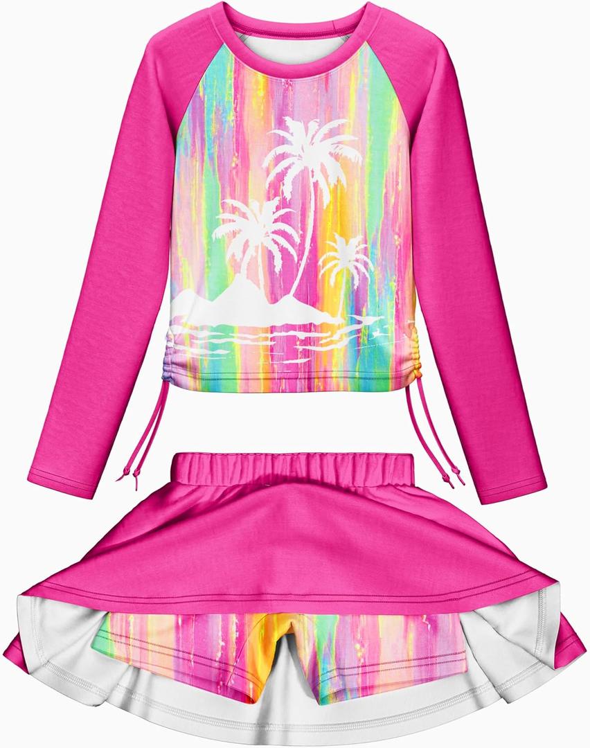 LQSZ Girls Rash Guard Swimsuit Long Sleeve Bathing Suit 2 Pieces with Shorts Swimwear for 3-12Y