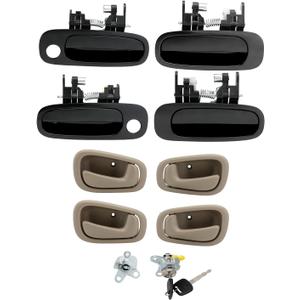 Door Handle Kit, w/ Lock Cylinders & Keys, Compatible with 1998-2002 Toyota Corolla & Chevy Prizm, Interior & Exterior Front & Rear Left Driver & Right Passenger Side, OE# 77563, 80423, 79501, DL166