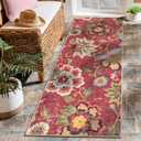 Beeiva Washable Laundry Room Rug Runner, 2x5 Red Ultra Thin Floral Kitchen Rugs Non Slip Washable, Vintage Small Bedside Christmas Rug Runner Lightweight Indoor Carpet for Entryway Bedroom