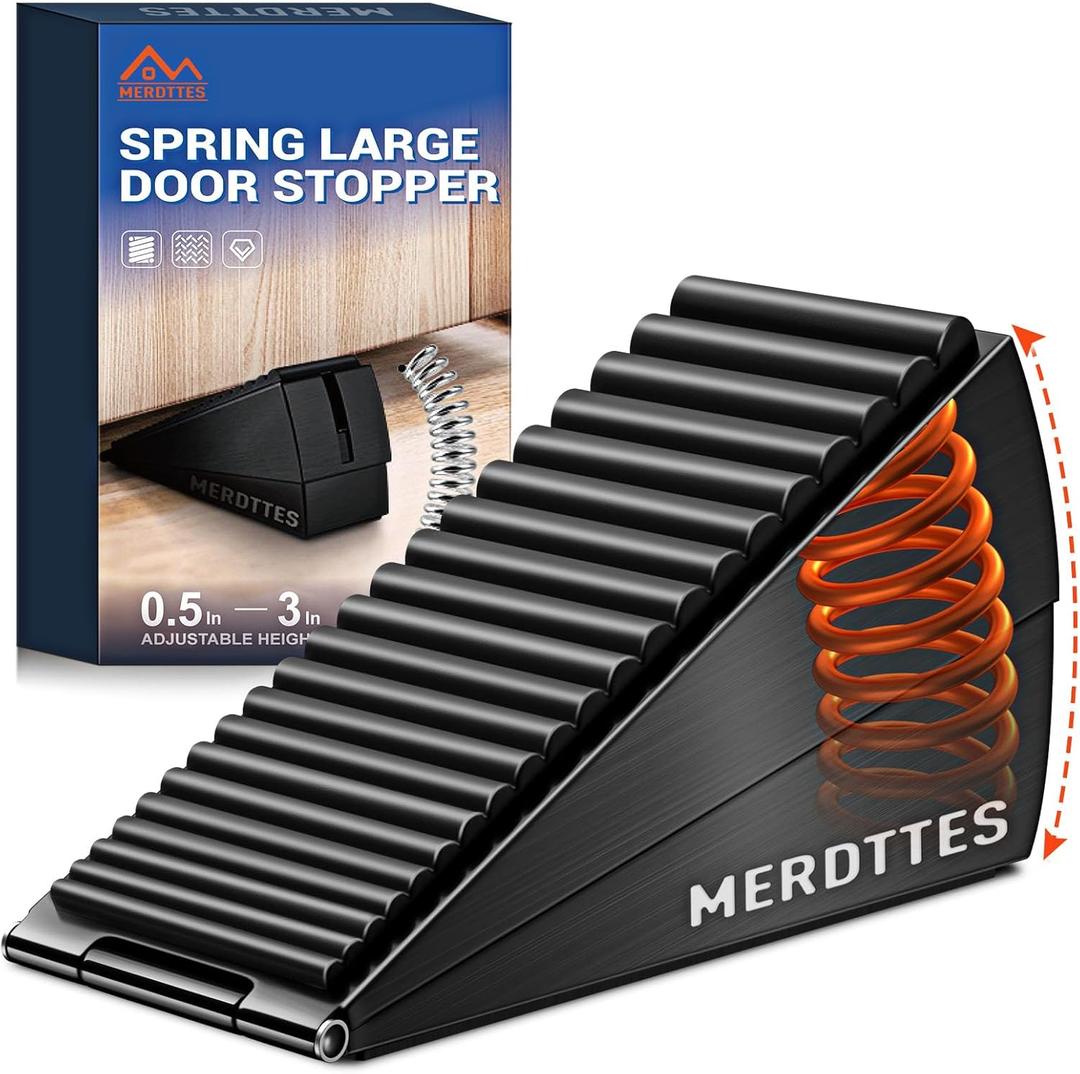 Upgrade Strongest Spring Large Door Stoppers - Heavy Duty Door Stopper Wedge, 3 in Tall Door Stoppers for Bottom of Doors, Rubber Door Stop for Extra Strong Grip Metal Doorstop Suits Any Heavy Door (Black-1 Pack)