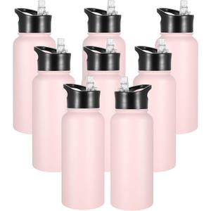VEGOND 32 oz Insulated Water Bottle Bulk Stainless Steel Metal Water Bottles with Leak Proof Straw Lid & Spout Lid, Wide Mouth Double Walled Vacuum Travel Sports Bottle, 8 Pack (Pink)
