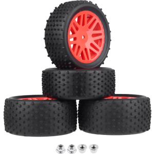 Preglued 12mm Hex Wheel Rims Rubber Tires with Foam Inserts OD 86mm/3.38" for Traxxas Bandit WLtoys 144001 Redcat 1/10 RC Off-Road Buggy Car, Set of 4 (Color C)