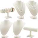 6 Pcs Jewelry Display Set Necklace Display Stand T Bar Bracelet Holder Jewelry Bust for Home Store Trade Show(Beige)