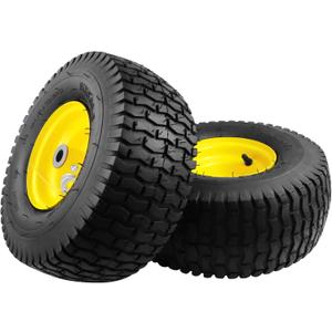 2PCS 15x6.00-6 Lawn Mower Tires, 4 Ply Tubeless 15x6-6 Front Tire Assembly Replacement for Craftsman/John Deere/Cub Cadet Riding Mowers,570lbs Capacity,3" Offset Hub,3/4" Bushing
