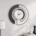 18-Inch Modern Black Metal Wall Clock, Marble Patterned Glass Dial, Large