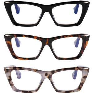 DOOViC 3 Pack Fashion Reading Glasses for Women Trendy Cat Eye Blue Light Blocking Computer Readers (3 Colors-s1)