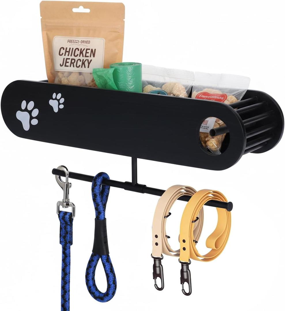 Geyecete Dog Leash Holder for Wall Dogs Hooks for Wall Pet Stuff Organizer with Shelf Storage, Key Holder, Hangers Organizer Rack for Dog Leashes etc